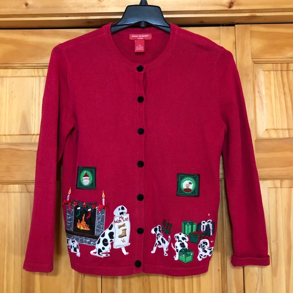 Merry & Bright Red Dalmatian Christmas Sweater